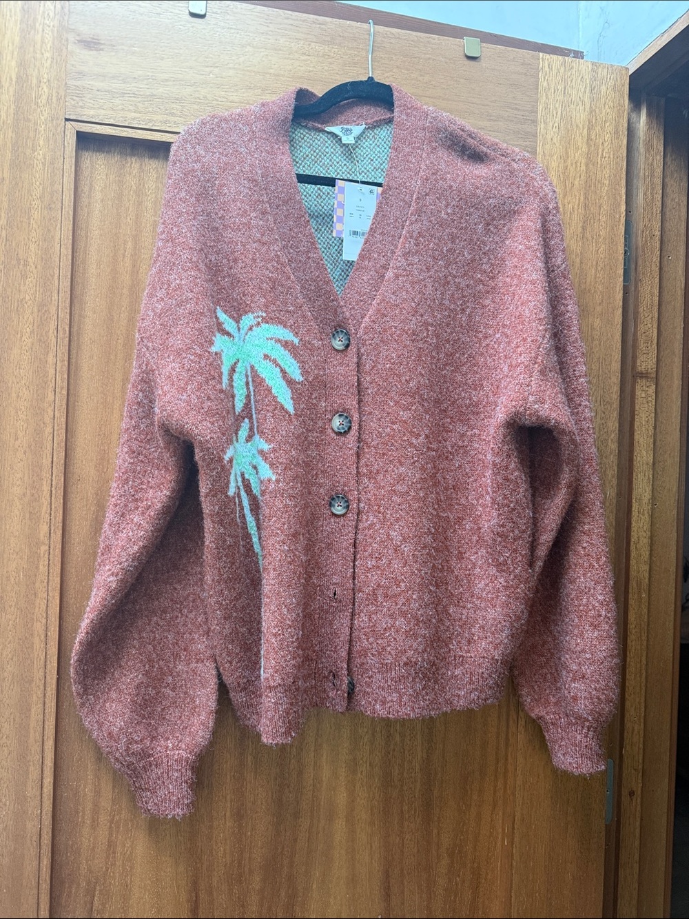 Ascot and Hart Rust Palm-Graphic Button-Front Cardigan Sweater - Women